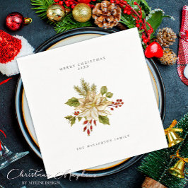 Feestelijke Hulstbes Ornament Prettig Kerstmis Servet
