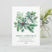 Feestelijke Hulstbes Tak Kerstgroet Feestdagenkaart (Staand voorkant)