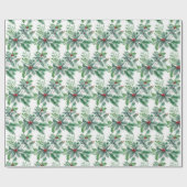 Feestelijke Hulstbes Waterverf Kerstvakantie Cadeaupapier (Vlak)