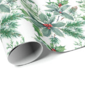 Feestelijke Hulstbes Waterverf Kerstvakantie Cadeaupapier (Rol Hoek)