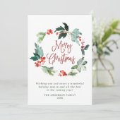 Feestelijke hulstbeskrans Kerstgroet Holi Feestdagenkaart (Staand voorkant)