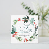 Feestelijke hulstbeskrans Kerstgroet Holi Feestdagenkaart (Staand voorkant)