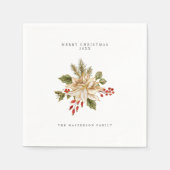 Feestelijke hulstbesornament vrolijk kerstfeest servet (Voorkant)