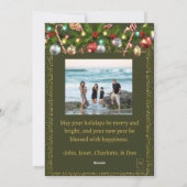 Feestelijke hulstkrans | Gouden glitter foto Feestdagenkaart (Achterkant)