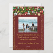 Feestelijke hulstkrans | Rood & Goud Glitter Foto Feestdagenkaart (Achterkant)