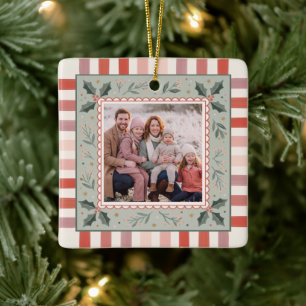 Feestelijke hulststrepen familie Kerstmis Keramisch Ornament