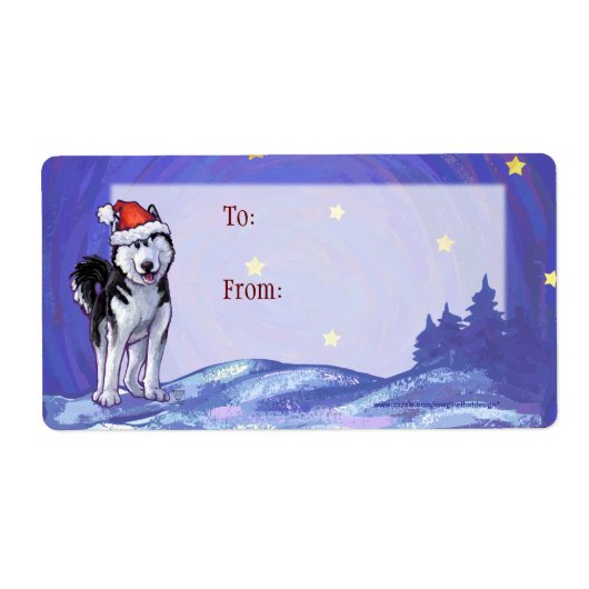 Feestelijke Husky Christmas Gift Labels (Voorkant)