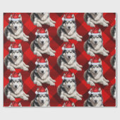 Feestelijke Husky Dog en Red Buffalo speelden Kers Cadeaupapier (Vlak)