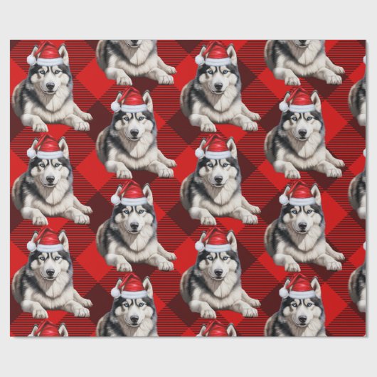 Feestelijke Husky Dog en Red Buffalo speelden Kers Cadeaupapier (Vlak)