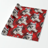 Feestelijke Husky Dog en Red Buffalo speelden Kers Cadeaupapier (Uitgerold)