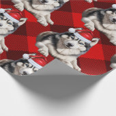 Feestelijke Husky Dog en Red Buffalo speelden Kers Cadeaupapier (Hoek)
