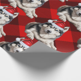 Feestelijke Husky Dog en Red Buffalo speelden Kers Cadeaupapier