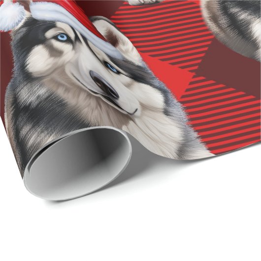 Feestelijke Husky Dog en Red Buffalo speelden Kers Cadeaupapier (Rol Hoek)