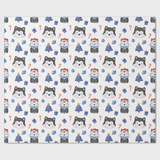 Feestelijke Husky Kerstmis Cadeaupapier (Vlak)