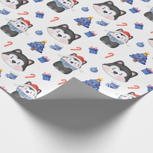 Feestelijke Husky Kerstmis Cadeaupapier (Hoek)