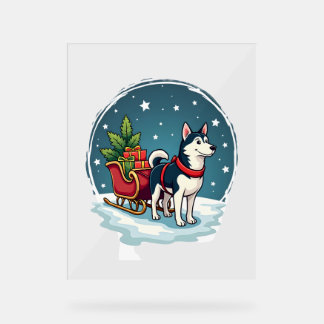 Feestelijke Husky Ride Acryl Bord