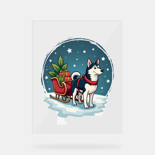 Feestelijke Husky Ride Acryl Bord (Voorkant)