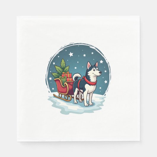 Feestelijke Husky Ride Servet (Voorkant)