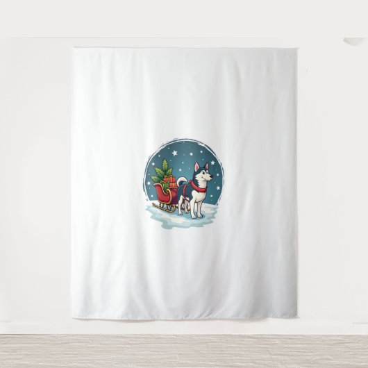 Feestelijke Husky Ride Wandkleed (Voorkant)