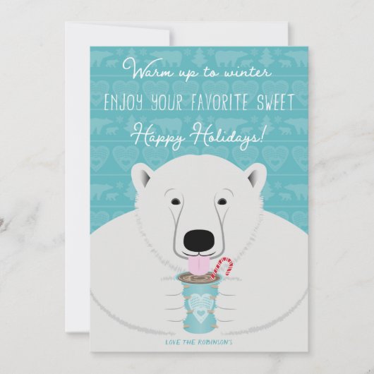 Feestelijke hygge ijsbeer drinkt warme chocolademe kaart (Voorkant)