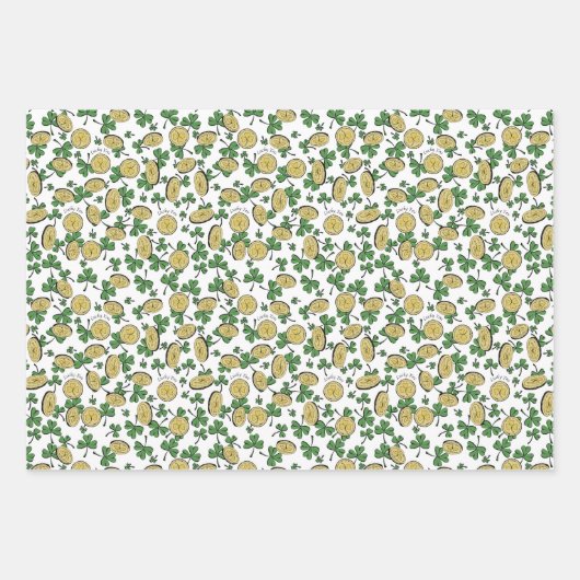 Feestelijke Ierse Groene Marine Lucky You Shamrock Inpakpapier Vel (Voorkant 3)