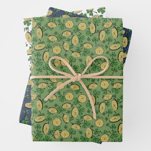 Feestelijke Ierse Groene Marine Lucky You Shamrock Inpakpapier Vel (In situ)
