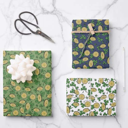 Feestelijke Ierse Groene Marine Lucky You Shamrock Inpakpapier Vel (Voorkant)