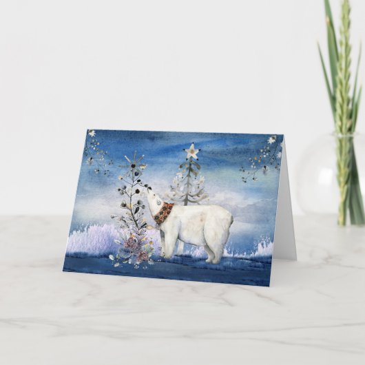Feestelijke ijsbeer en winterbessen feestdagen kaart (Voorkant)