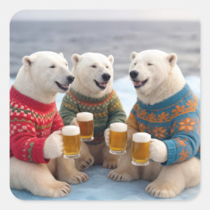 Feestelijke ijsberen die lelijke kersttruien drage vierkante sticker