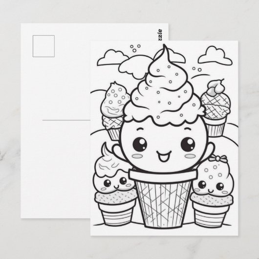 Feestelijke ijsjes kinder kleur briefkaart (Voorkant / Achterkant)