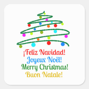 Feestelijke Internationale Vrolijke Kerst en Boom Vierkante Sticker
