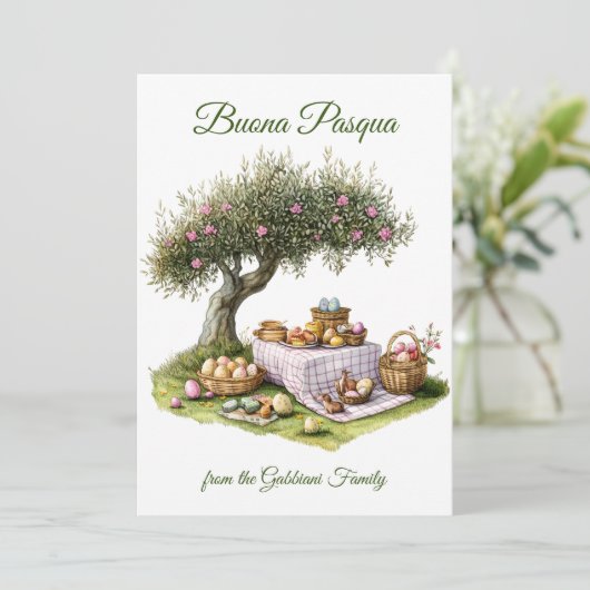 Feestelijke Italiaanse Paaspicknick Buona Pasqua Feestdagenkaart (Staand voorkant)