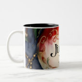 "Feestelijke jingle bells: Kerst bedrukte mok" Tweekleurige Koffiemok (Links)