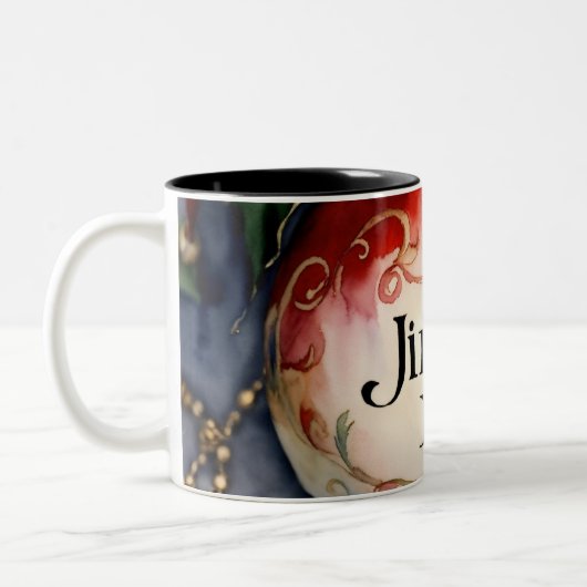 "Feestelijke jingle bells: Kerst bedrukte mok" Tweekleurige Koffiemok (Links)