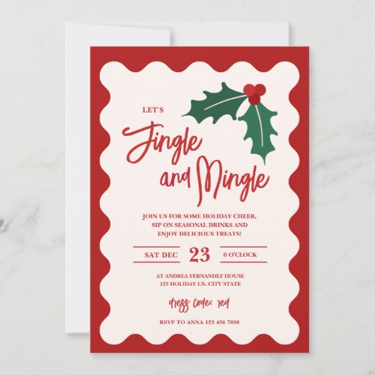 Feestelijke Jingle en Mingle Holiday Party Uitnodi Feestdagenkaart (Voorkant)