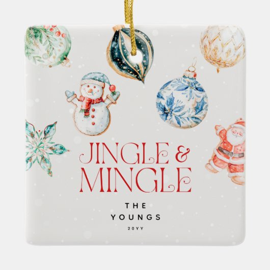 Feestelijke Jingle & Mingle Gepersonaliseerde Kers Keramisch Ornament (Voorkant)