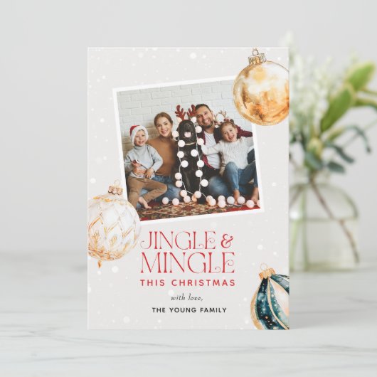 Feestelijke Jingle & Mingle Kerstfoto Feestdagenkaart (Staand voorkant)