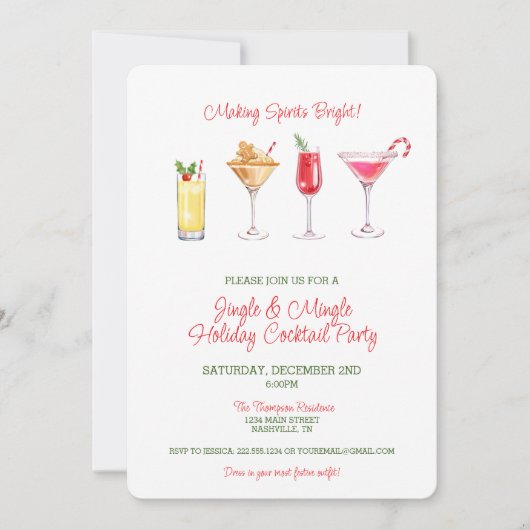 Feestelijke Jingle Mingle Vakantie Cocktail Party Kaart (Voorkant)