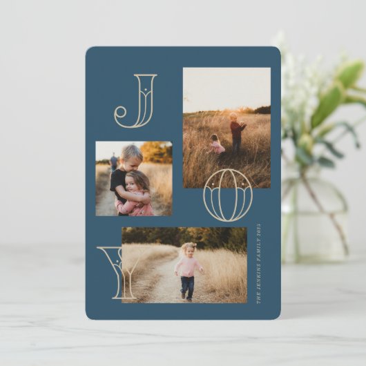 Feestelijke Joy 3-foto kerst Kaart (Staand voorkant)