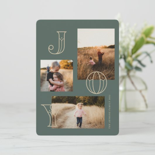 Feestelijke Joy 3-foto kerst Kaart (Staand voorkant)