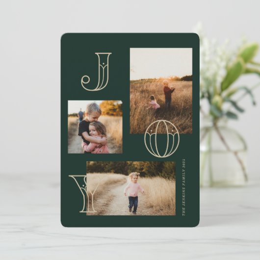 Feestelijke Joy 3-foto kerst Kaart (Staand voorkant)