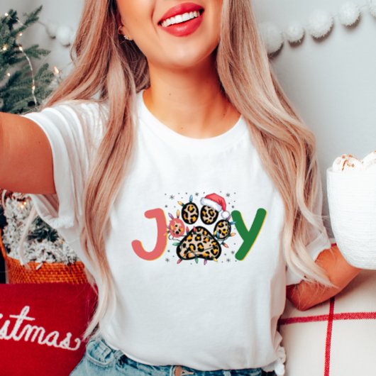 Feestelijke Joy Leopard Print Paw Kerstmis T-shirt