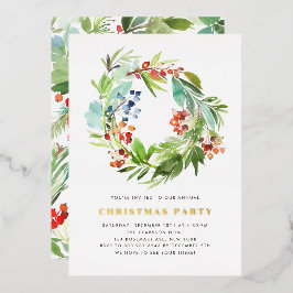 Feestelijke Juniper en Holly Wreath kerstfeest Folie Uitnodiging