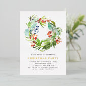 Feestelijke Juniper en Holly Wreath kerstfeest Folie Uitnodiging (Staand Voorkant)