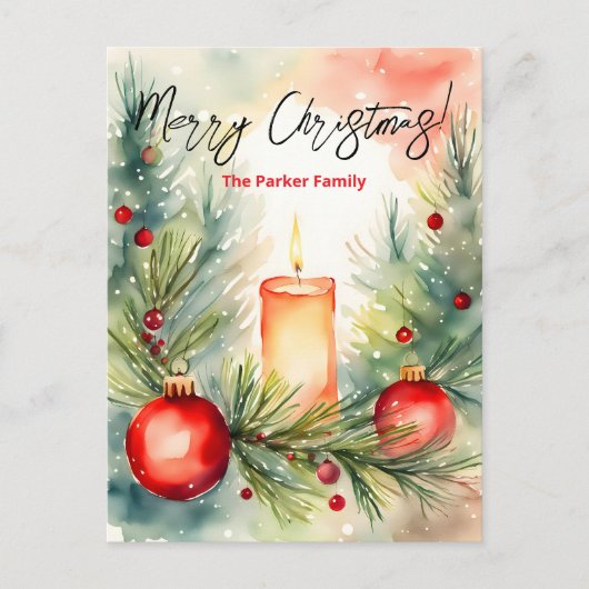 Feestelijke Kaarsdennentakken Kerstgroet Feestdagenkaart (Voorkant)