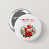 Feestelijke kaarsen en Poinsettia Boeket Kerstmis Ronde Button 5,7 Cm (Voorkant /achterkant)