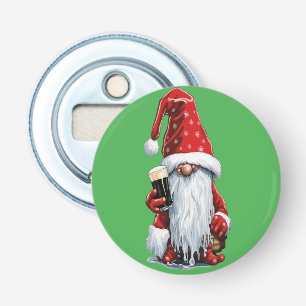 Feestelijke Kabouter met een Glas Ierse Droge Stou Button Flesopener