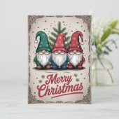  feestelijke kabouters kerstgroeten feestdagenkaart (Staand voorkant)