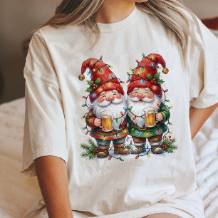 Feestelijke Kabouters Met Bier En Kerstverlichting Tri-Blend Shirt