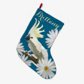 Feestelijke kaketoe met madeliefbloemen levendige  grote kerstsok (Voorkant (Hangend))